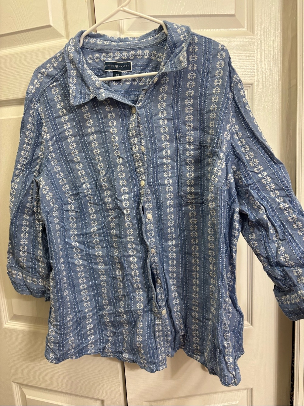 Karen Scott Blue Patterned Button-Down Shirt